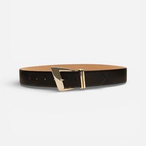Linea Pelle Fallon Dark Brown Leather Belt with Gold Buckle